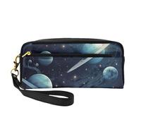 Trousse de maquillage de voyage en cuir avec imprimé lune, étoiles et planètes, trousse de toilette pour femmes et filles, Noir , Taille unique, Trousse de maquillage