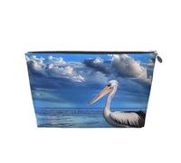 Trousse de maquillage de voyage en cuir avec imprimé oiseau bleu mer - Trousse de toilette étanche avec fermeture éclair dorée pour un usage quotidien et les voyages, Argenté., Taille unique, Trousse