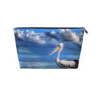 Trousse de maquillage de voyage en cuir avec imprimé oiseau bleu mer - Trousse de toilette étanche avec fermeture éclair dorée pour un usage quotidien et les voyages, doré, Taille unique, Trousse de