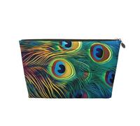 Trousse de maquillage de voyage en cuir avec imprimé paon coloré - Trousse de toilette étanche avec fermeture éclair dorée pour un usage quotidien et les voyages, doré, Taille unique, Trousse de