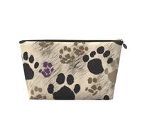 Trousse de maquillage de voyage en cuir avec imprimé pattes de chien 2 impressions - Fermeture éclair dorée imperméable pour un usage quotidien et les voyages, doré, Taille unique, Trousse de toilette