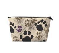 Trousse de maquillage de voyage en cuir avec imprimé pattes de chien 2 impressions - Fermeture éclair dorée imperméable pour un usage quotidien et les voyages, Argenté., Taille unique, Trousse de