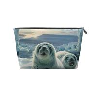 Trousse de maquillage de voyage en cuir avec imprimé phoque du Groenland - Fermeture éclair dorée - Étanche - Pour un usage quotidien et les voyages, Argenté., Taille unique, Trousse de toilette
