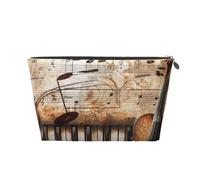 Trousse de maquillage de voyage en cuir avec imprimé piano violon notes de musique - Fermeture éclair dorée étanche pour un usage quotidien et les voyages, Argenté., Taille unique, Trousse de toilette