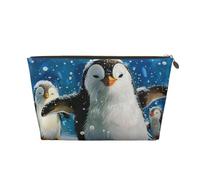 Trousse de maquillage de voyage en cuir avec imprimé pingouin heureux - Trousse de toilette étanche avec fermeture éclair dorée pour un usage quotidien et les voyages, doré, Taille unique, Trousse de