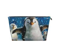 Trousse de maquillage de voyage en cuir avec imprimé pingouin heureux - Trousse de toilette étanche avec fermeture éclair dorée pour un usage quotidien et les voyages, Argenté., Taille unique, Trousse