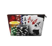 Trousse de maquillage de voyage en cuir avec imprimé tournoi de poker - Fermeture éclair dorée - Étanche - Pour un usage quotidien et les voyages, doré, Taille unique, Trousse de toilette