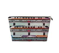 Trousse de maquillage de voyage en cuir avec imprimé train monorail - Fermeture éclair dorée - Étanche - Pour un usage quotidien et les voyages, doré, Taille unique, Trousse de toilette