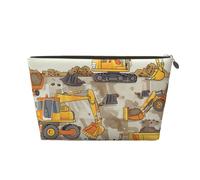 Trousse de maquillage de voyage en cuir avec imprimés de camions de chantier - Trousse de toilette étanche avec fermeture éclair dorée pour un usage quotidien et les voyages, doré, Taille unique