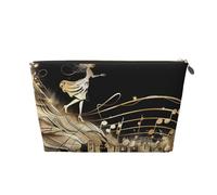Trousse de maquillage de voyage en cuir avec imprimés de notes de musique - Fermeture éclair dorée - Étanche - Pour un usage quotidien et les voyages, doré, Taille unique, Trousse de toilette