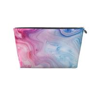 Trousse de maquillage de voyage en cuir avec imprimés marbres colorés - Trousse de toilette étanche avec fermeture éclair dorée pour un usage quotidien et les voyages, Argenté., Taille unique, Trousse