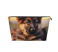 Trousse de maquillage de voyage en cuir avec jolis imprimés de chiot berger allemand - Fermeture éclair dorée imperméable pour un usage quotidien et les voyages, Argenté., Taille unique, Trousse de