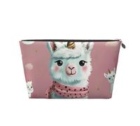 Trousse de maquillage de voyage en cuir avec jolis motifs lamas - Fermeture éclair dorée imperméable pour un usage quotidien et les voyages, Argenté., Taille unique, Trousse de toilette
