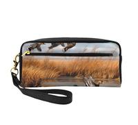 Trousse de maquillage de voyage en cuir avec motif de canard sauvage - 2 imprimés - Trousse de toilette pour femme et fille, Noir , Taille unique, Trousse de maquillage