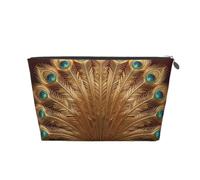 Trousse de maquillage de voyage en cuir de paon Art Déco étanche | Cuir PU imperméable. Fermeture éclair lisse. Légères.