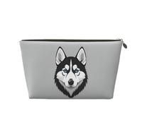 Trousse de Maquillage de Voyage en Cuir pour Femme, Motif Chiot Husky de Sibérie, Trousse de Toilette avec Fermeture éclair