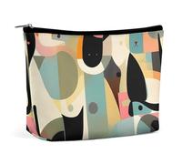 Trousse de Maquillage de Voyage en Cuir PU Motif Chat Moderne du Milieu du siècle pour Femme, Trousse de Maquillage de Poche, Sac à Main Portable avec Fermeture, Organisateur