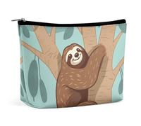 Trousse de Maquillage de Voyage en Cuir PU Motif Paresseux Hug Tree pour Femme, Sac à Main Portable avec Fermeture
