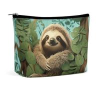 Trousse de Maquillage de Voyage en Cuir PU Motif Paresseux Hug Tree pour Femme, Sac à Main Portable avec Fermeture