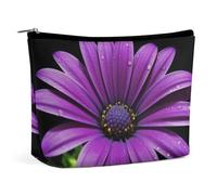 Trousse de Maquillage de Voyage en Cuir PU Purple Daisy pour Femmes, Pochette cosmétique, Sac à Main Portable avec Fermeture, Organisateur