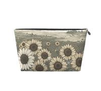Trousse de maquillage de voyage en cuir résistant à l'eau avec imprimé tournesols et camomille pour femme, Argenté., Taille unique, Trousse de toilette