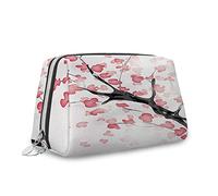 Trousse de maquillage de voyage en cuir sur le thème des fleurs de cerisier, grande capacité, thème nature japonaise rêveuse au printemps, trousse de maquillage multifonctionnelle pour femmes, rose