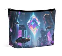 Trousse de maquillage de voyage en cuir synthétique avec cristaux d'énergie mystérieuse avec fermeture éclair - Grande trousse de toilette pour femme - Étanche et portable - Trousse de maquillage