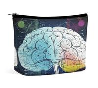 Trousse de maquillage de voyage en cuir synthétique avec image géométrique du cerveau avec fermeture éclair - Grande trousse de toilette pour femme - Étanche et portable - Jolie pochette à fermeture