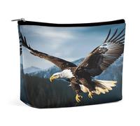 Trousse de maquillage de voyage en cuir synthétique avec motif aigle à la chasse avec fermeture éclair, grande trousse de toilette étanche et portable pour femme, trousse de maquillage mignonne à