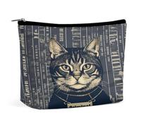 Trousse de maquillage de voyage en cuir synthétique avec motif de chat criminel avec fermeture éclair, grande trousse de toilette étanche et portable pour femme, trousse de maquillage mignonne à