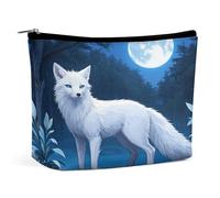 Trousse de maquillage de voyage en cuir synthétique avec motif renard arctique avec fermeture éclair, grande trousse de toilette étanche et portable pour femme, trousse de maquillage mignonne à