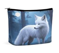 Trousse de maquillage de voyage en cuir synthétique avec motif renard arctique avec fermeture éclair, grande trousse de toilette étanche et portable pour femme, trousse de maquillage mignonne à