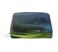 Trousse de maquillage de voyage en cuir synthétique imperméable de grande capacité avec fermeture éclair, jolie pochette portable pittoresque hawaïenne, golf, tropicale, trousse de maquillage pour