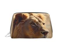 Trousse de maquillage de voyage en cuir synthétique imperméable de grande capacité avec fermeture éclair, jolie pochette portable motif lion de prairie pour femme, Argenté, One Size