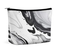Trousse de maquillage de voyage en cuir synthétique noir et blanc avec fermeture éclair - Grande trousse de toilette étanche et portable - Trousse de maquillage mignonne à fermeture éclair