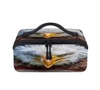 Trousse de maquillage de voyage en forme d'aigle à tête blanche en colère - Portable - Drapeau américain - Poche étanche - Trousse de toilette ouverte plate - Organiseur de voyage pour femme et homme