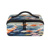 Trousse de maquillage de voyage en forme de carpe koï avec fleur japonaise et étanche, trousse de toilette ouverte, trousse de toilette, organisateur de voyage pour femmes et hommes