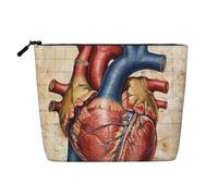 Trousse de maquillage de voyage en forme de cœur avec motif d'anatomie humaine, sac de maquillage en imitation lin, étanche, organiseur pour femme, Noir , Taille unique, Trousse de maquillage