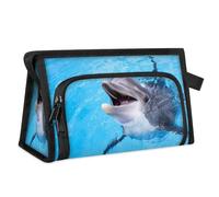 Trousse de maquillage de voyage en forme de dauphin mignon pour femmes, hommes, enfants, filles, garçons, animaux dauphins, trousse de toilette, trousse de douche, organiseur, couleur, L, Organiseur