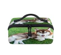 Trousse de maquillage de voyage en forme de traîneau sibérien marron - Portable et étanche - Trousse de toilette plate ouverte pour homme et femme