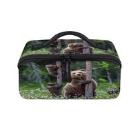 Trousse de maquillage de voyage en forme d'ours marron d'été - Pochette étanche - Trousse de toilette ouverte plate - Organiseur de voyage pour femme et homme