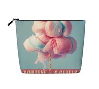 Trousse de maquillage de voyage en imitation lin avec imprimé barbe à papa - Étanche - Pour femme, Noir , Taille unique, Trousse de maquillage