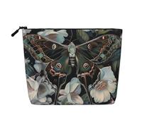 Trousse de maquillage de voyage en imitation lin avec motif de papillon qui ressemble à un paon - Étanche - Pour femme, Noir , Taille unique, Trousse de maquillage