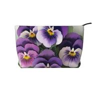 Trousse de maquillage de voyage en velours côtelé avec dragonne pour femme Motif pensées, Noir , Taille unique, Trousse de maquillage