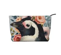 Trousse de maquillage de voyage en velours côtelé avec imprimé ours polaire pour femmes, mamans, filles, Pingouin portant des fleurs., Taille unique, Trousse de toilette