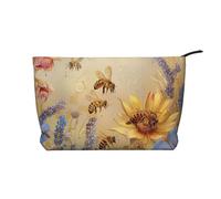 Trousse de maquillage de voyage en velours côtelé avec paillettes or rose pour femmes, mamans, filles, Rural Honey Bees Fleurs sauvages, Taille unique, Trousse de toilette