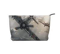 Trousse de maquillage de voyage en velours côtelé avec rayures noires et blanches pour femmes, mamans, filles, Avion de la Seconde Guerre Mondiale, Taille unique, Trousse de toilette