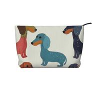 Trousse de maquillage de voyage en velours côtelé imprimé patte de chien pour femmes, mamans, filles, Chiens Teckel mignons, Taille unique, Trousse de toilette