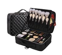 Trousse de maquillage de voyage étanche en cuir synthétique avec séparateurs réglables, boîte de beauté pour outils de coiffure, solution de rangement portable et pratique, black, 26x37x10cm