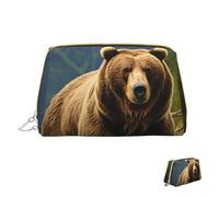 Trousse de maquillage de voyage étanche - Pochette de toilette portable à large ouverture - Motif dinosaure - Grande capacité - Pochette de toilette à fermeture éclair pour femme, Ours marron, Taille